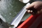 RYDA KNIVES A-30 santoku kés, barázdált pengével (18 cm) damaszkuszi acél